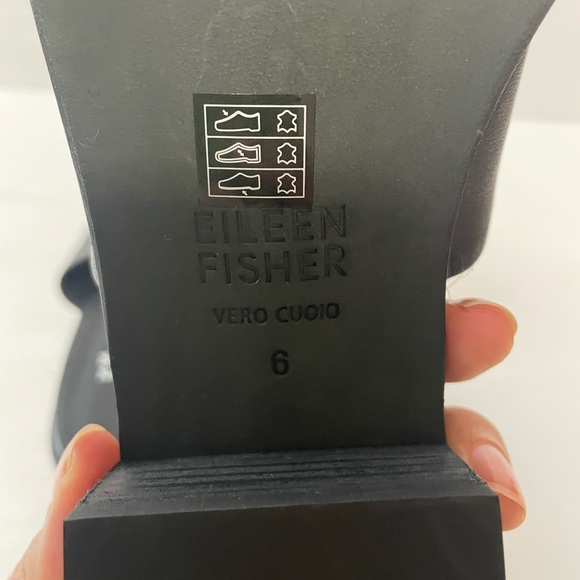 Eileen Fisher Airy Leather Slide Block Heel Sandal black tumbled leather 6 - Picture 4 of 5